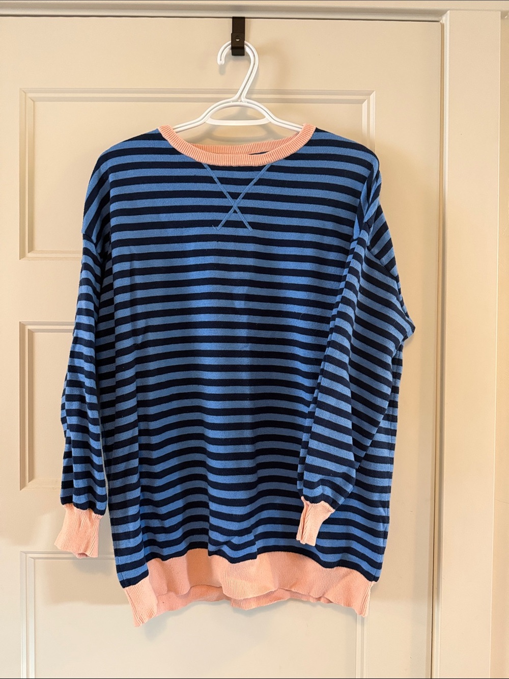 Blue & Navy Striped Sweater with Peach Trim